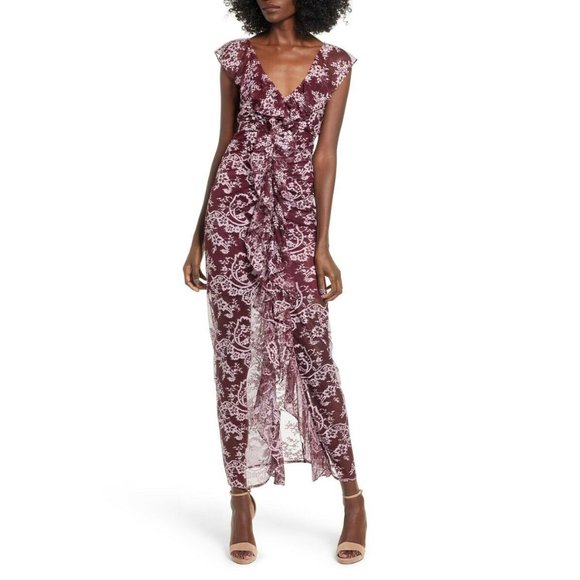Wayf Dresses & Skirts - NEW WAYF Marie Lace Maxi Gown In Burgundy Mini Slip Floral Size XS WITH TAGS